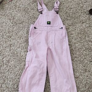John Deere Pink Striped Kids Overalls